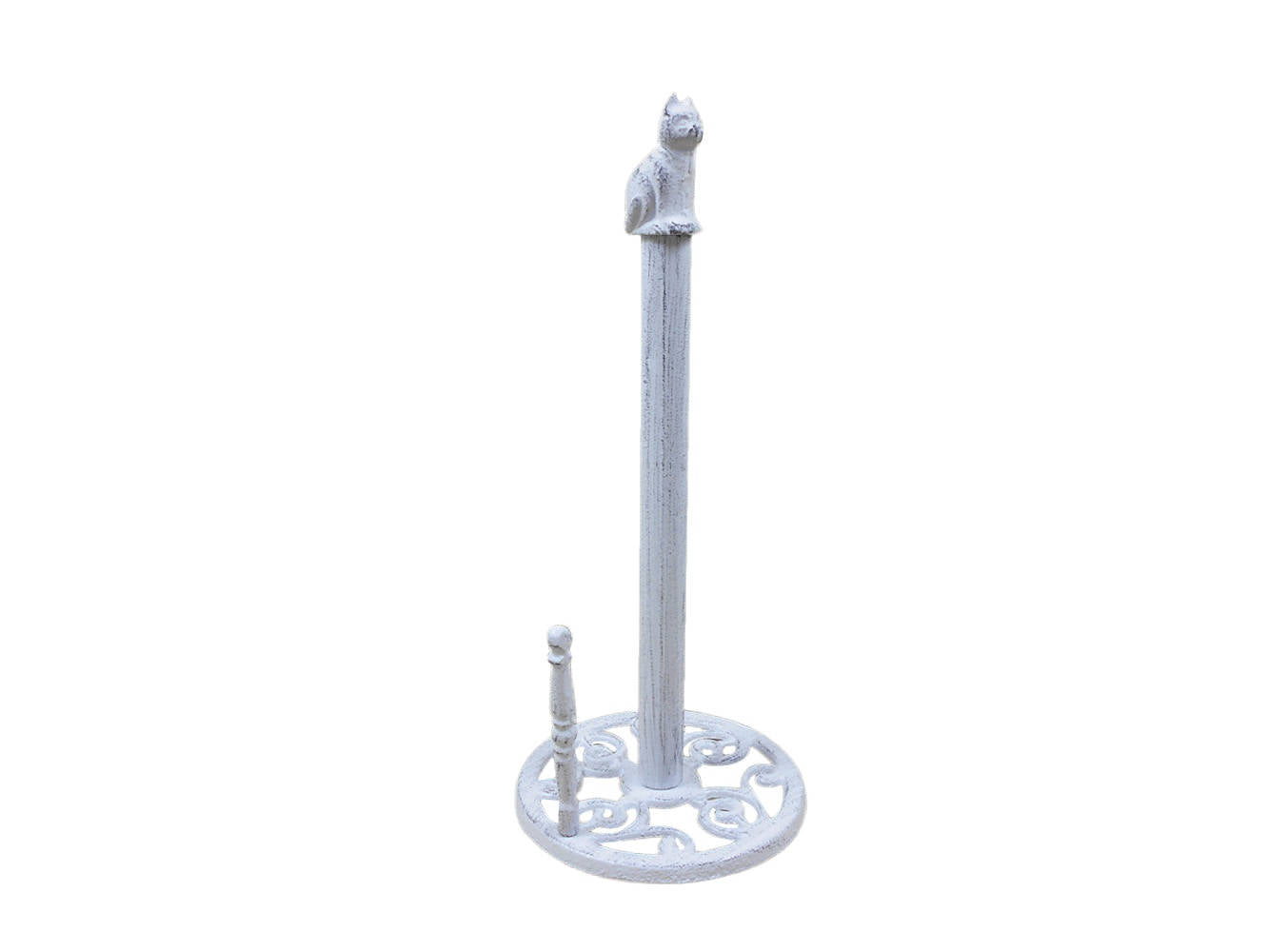 Whitewashed Cast Iron Sitting Owl Kitchen Paper Towel Holder 16""
