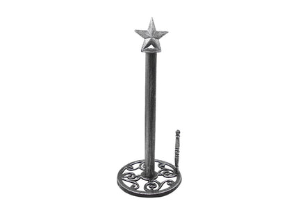 Rustic Silver Cast Iron Texas Star Kitchen Paper Towel Holder 16""