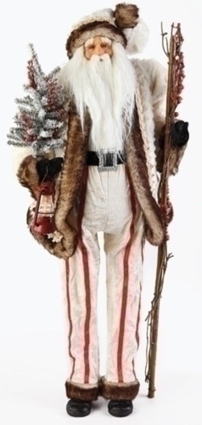 White Fur Santa Figure - With Tree And Staff - 32"