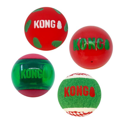 KONG Holiday Occasions Tennis Balls for Dogs, Medium, 4 Pack