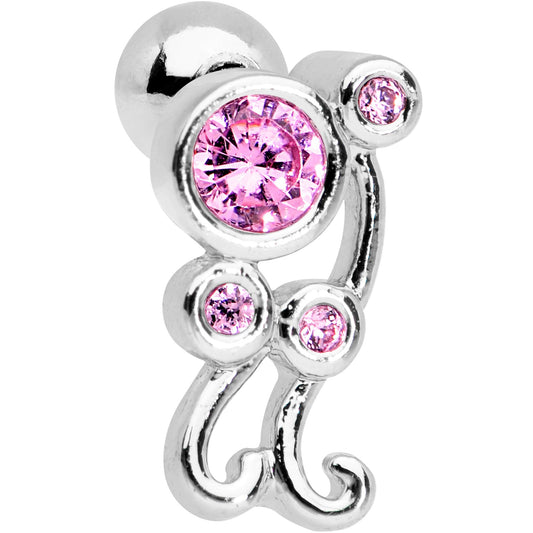 Pink CZ Gem Sassy Swirl Cartilage Tragus Earring