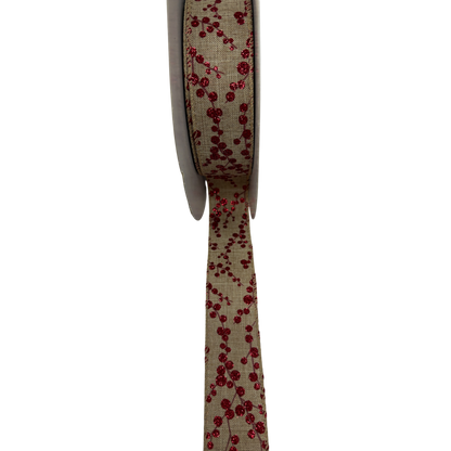 Burlap Berries Ribbon 1.5 inch - By the Yard