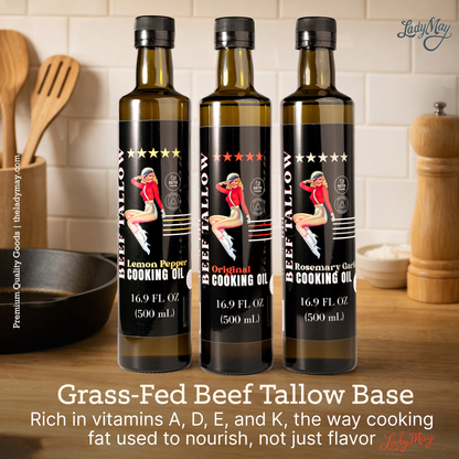 Cooking Oil Trio Bundle | Grass-Fed Beef Tallow & Olive Oil | Original, Rosemary Garlic & Lemon Pepper | Clean High-Heat Cooking from Our Restaurant Kitchen