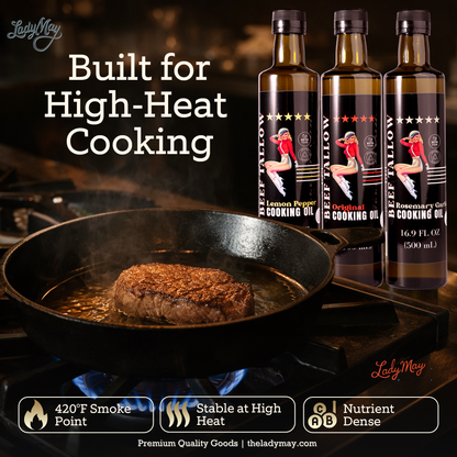 Cooking Oil Trio Bundle | Grass-Fed Beef Tallow & Olive Oil | Original, Rosemary Garlic & Lemon Pepper | Clean High-Heat Cooking from Our Restaurant Kitchen