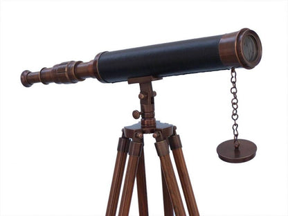 Floor Standing Antique Copper With Leather Harbor Master Telescope 50""