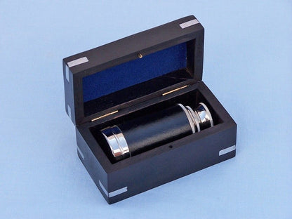 Deluxe Class Scout's Chrome - Leather Spyglass Telescope 7"" with Black Rosewood Box