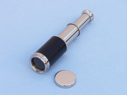 Deluxe Class Scout's Chrome - Leather Spyglass Telescope 7"" with Black Rosewood Box