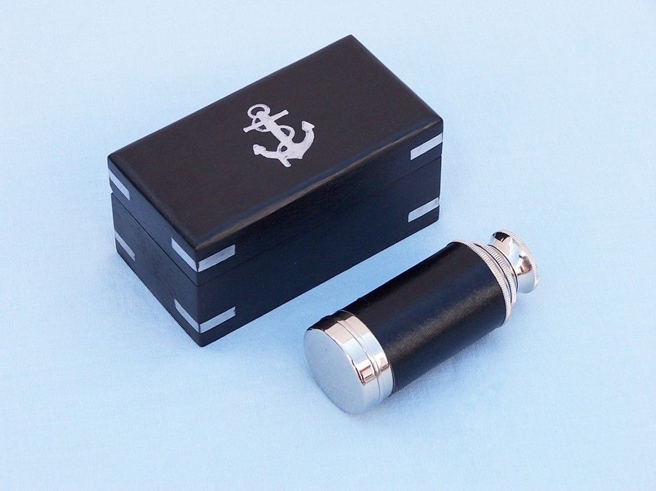Deluxe Class Scout's Chrome - Leather Spyglass Telescope 7"" with Black Rosewood Box