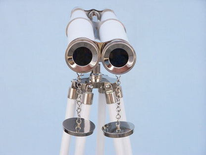 Hampton Collection Chrome with White Leather Binoculars 62""