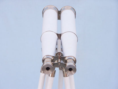Hampton Collection Chrome with White Leather Binoculars 62""