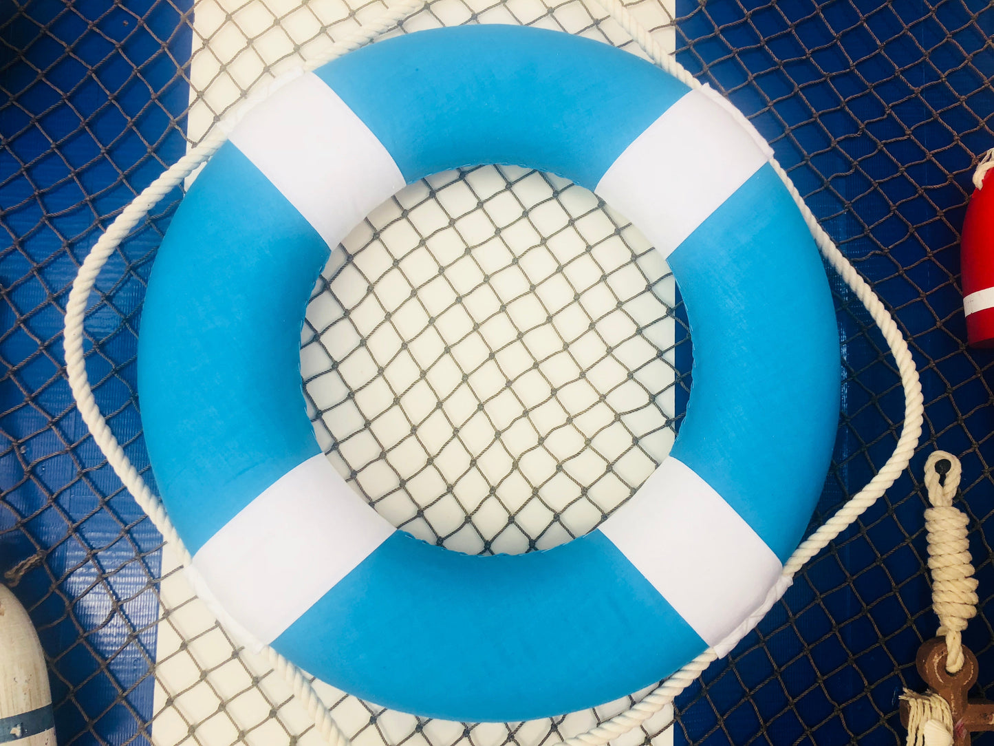 Vibrant Light Blue Decorative Lifering with White Bands 15""