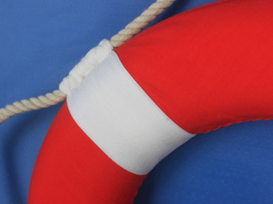 Vibrant Red Decorative Lifering with White Bands 15""