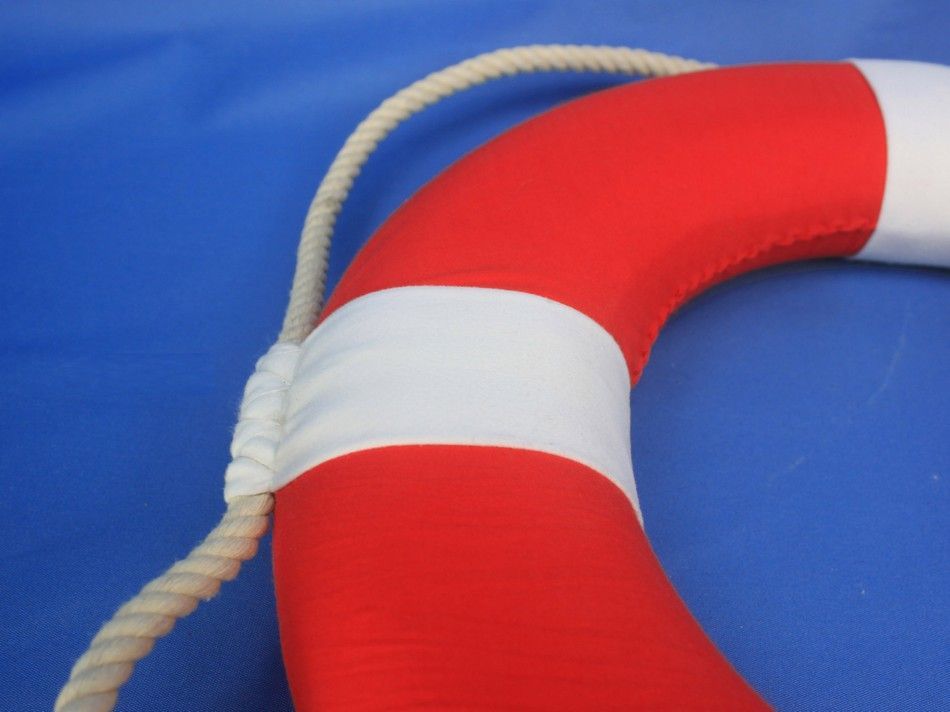 Vibrant Red Decorative Lifering with White Bands 15""
