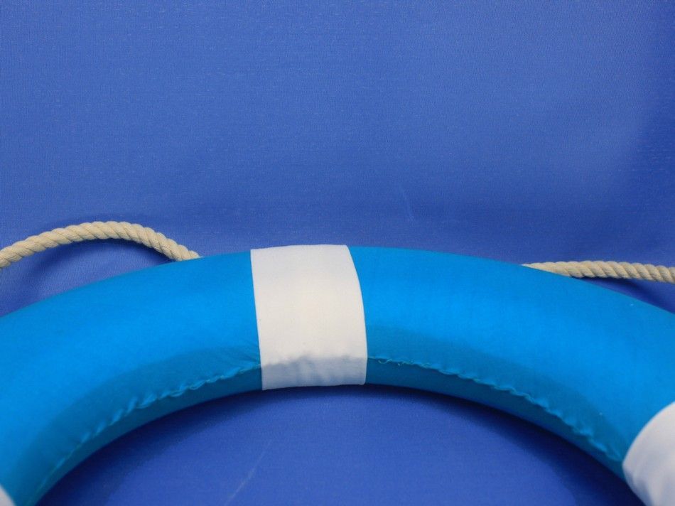 Vibrant Light Blue Decorative Lifering with White Bands 15""