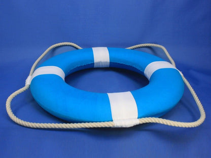 Vibrant Light Blue Decorative Lifering with White Bands 15""