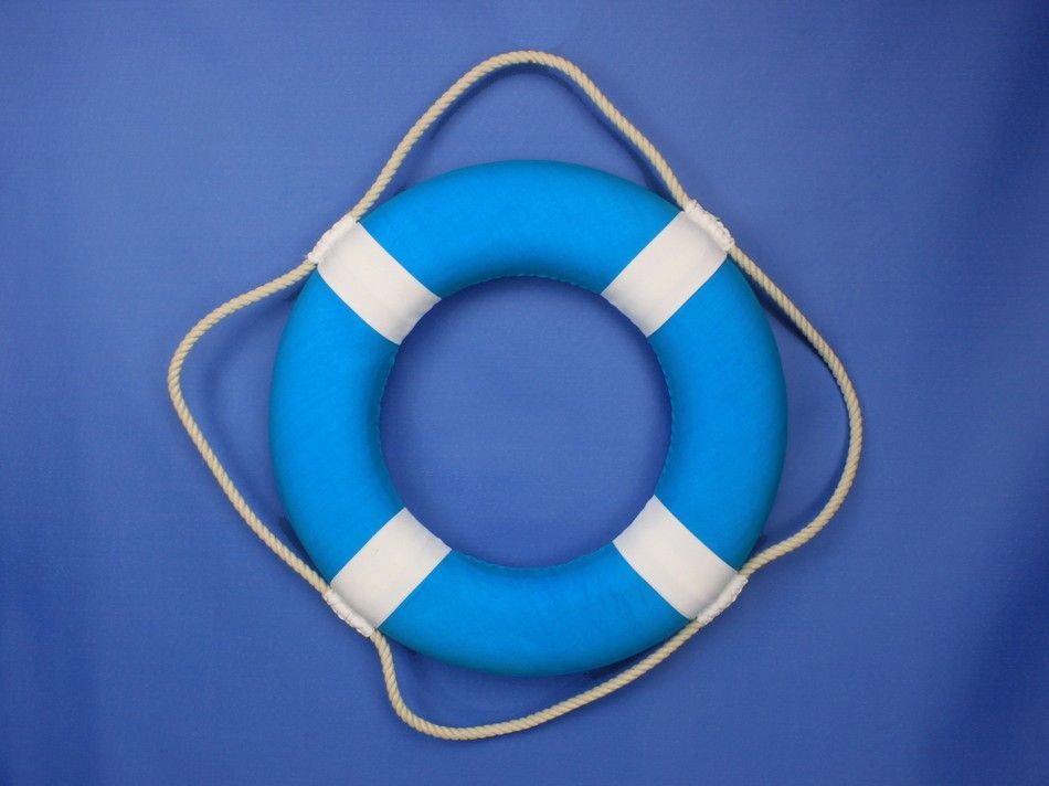 Vibrant Light Blue Decorative Lifering with White Bands 15""