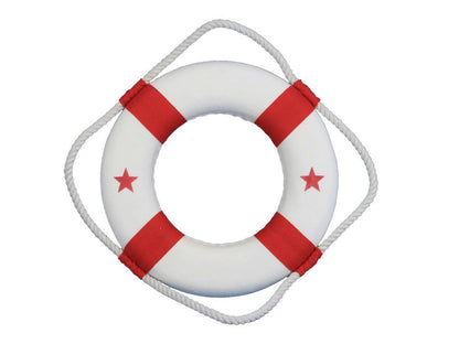 Classic White Decorative Lifering with Red Bands 10""