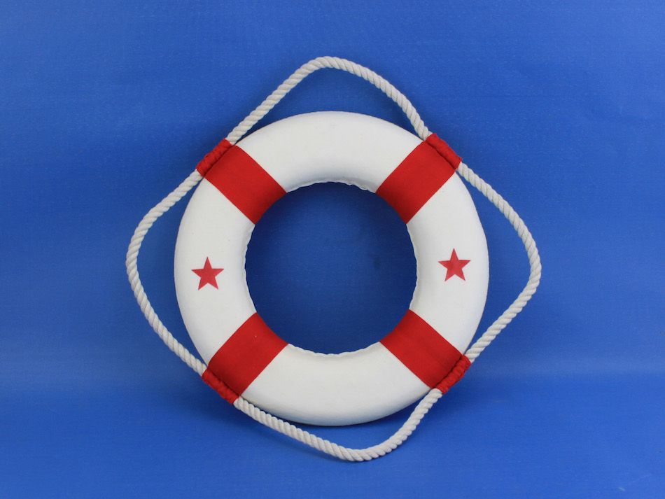 Classic White Decorative Lifering with Red Bands 10""