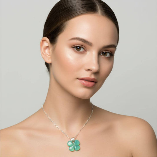 Mint Green Beaded Clover Necklace