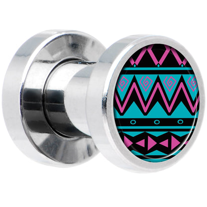 Pink Teal Tribal Print Steel Screw Fit Plug Set 4G