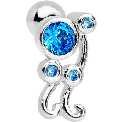 Aqua CZ Gem Sassy Swirl Cartilage Tragus Earring