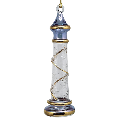 Glass Lighthouse Ornament With Gold Accent - Blue