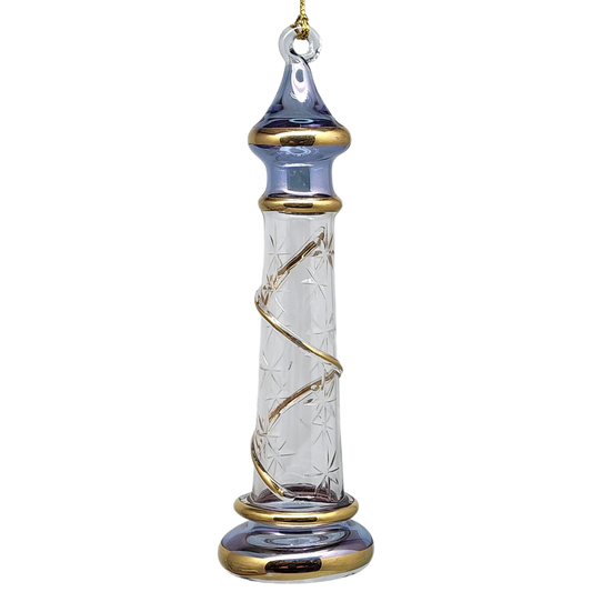 Glass Lighthouse Ornament With Gold Accent - Blue