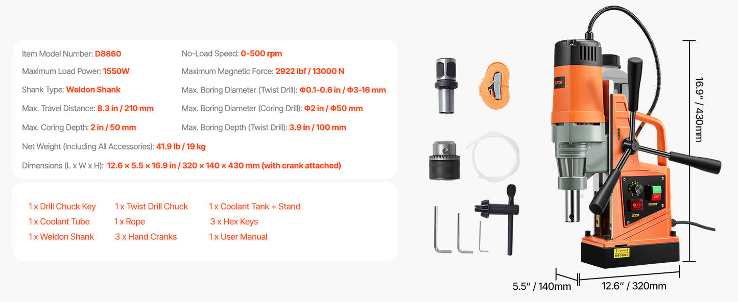 SucceBuy 1300W 1400W 2" Electric Drilling Machine Magnetic Drill Press Boring Diameter Power Drill 810 PRM Drill