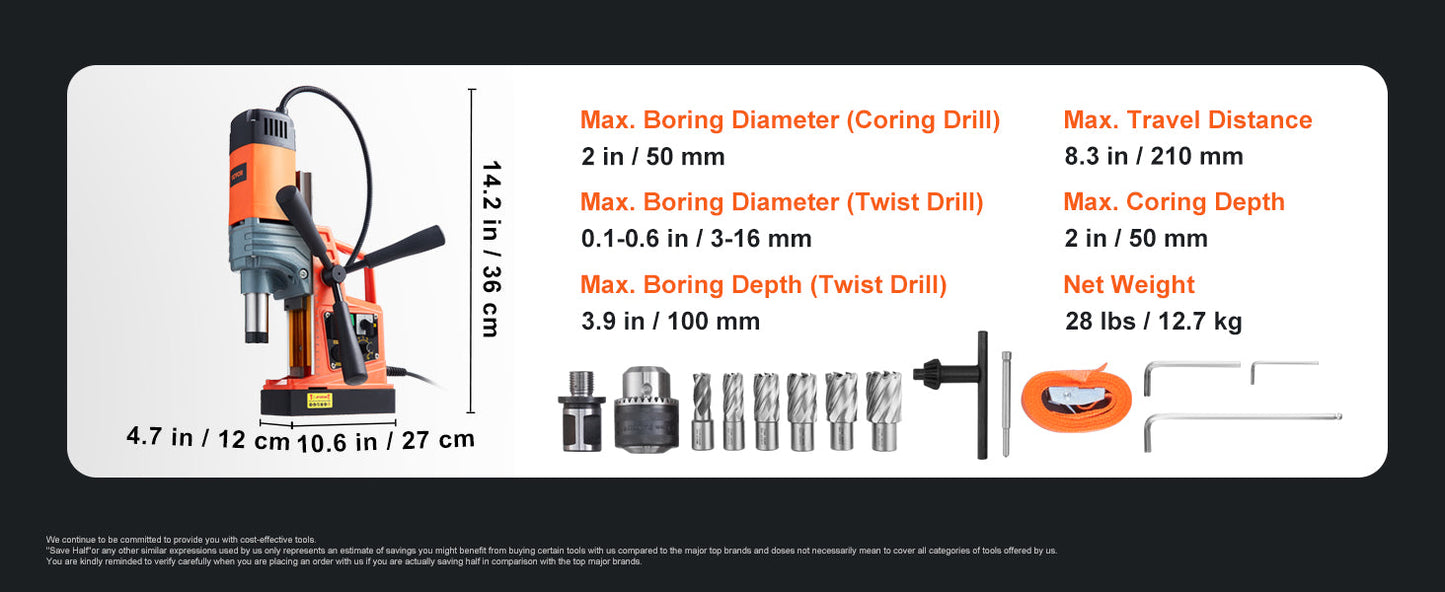 SucceBuy 1300W 1400W 2" Electric Drilling Machine Magnetic Drill Press Boring Diameter Power Drill 810 PRM Drill