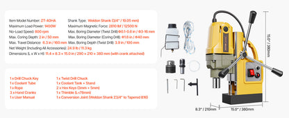 SucceBuy Magnetic Drill Boring Diameter Portable Electric Mag Drill Press Drilling Machine Metal Surface Industrial Improvement