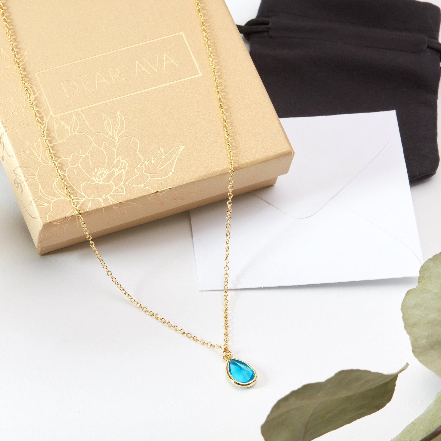 March Birthstone / Aquamarine Crystal Charm Necklace