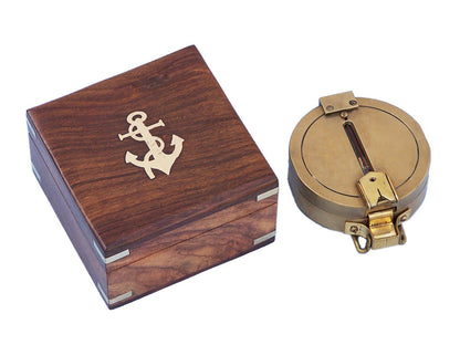 Antique Brass Clinometer Compass with Rosewood Box 4""