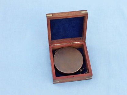 Bronzed Gentlemen's Compass With Rosewood Box 4""