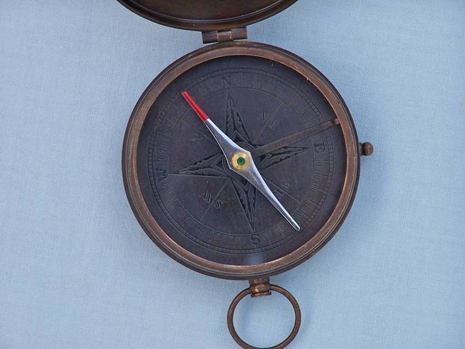 Bronzed Gentlemen's Compass With Rosewood Box 4""