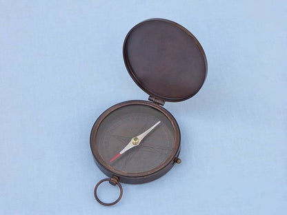 Bronzed Gentlemen's Compass With Rosewood Box 4""