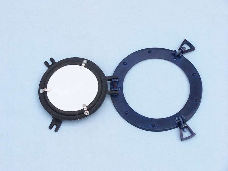Rustic Blue Aluminum Deluxe Class Decorative Ship Porthole Mirror 8""