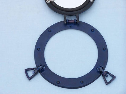 Rustic Blue Aluminum Deluxe Class Decorative Ship Porthole Mirror 8""