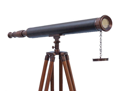 Floor Standing Bronzed With Leather Harbor Master Telescope 60""
