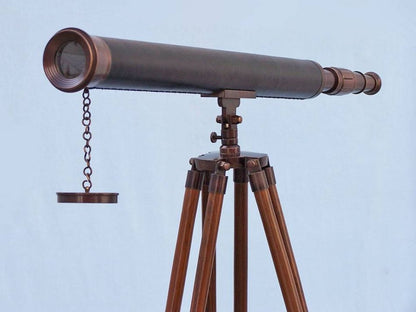 Floor Standing Bronzed With Leather Harbor Master Telescope 60""
