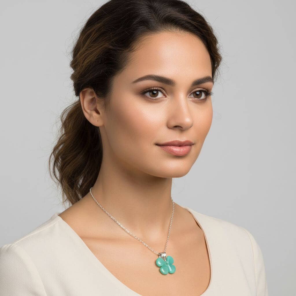 Mint Green Beaded Clover Necklace