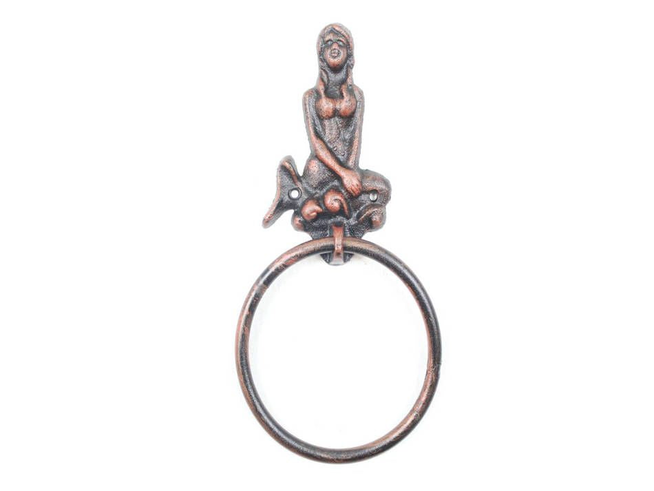 Rustic Copper Cast Iron Mermaid Towel Holder 8.5""