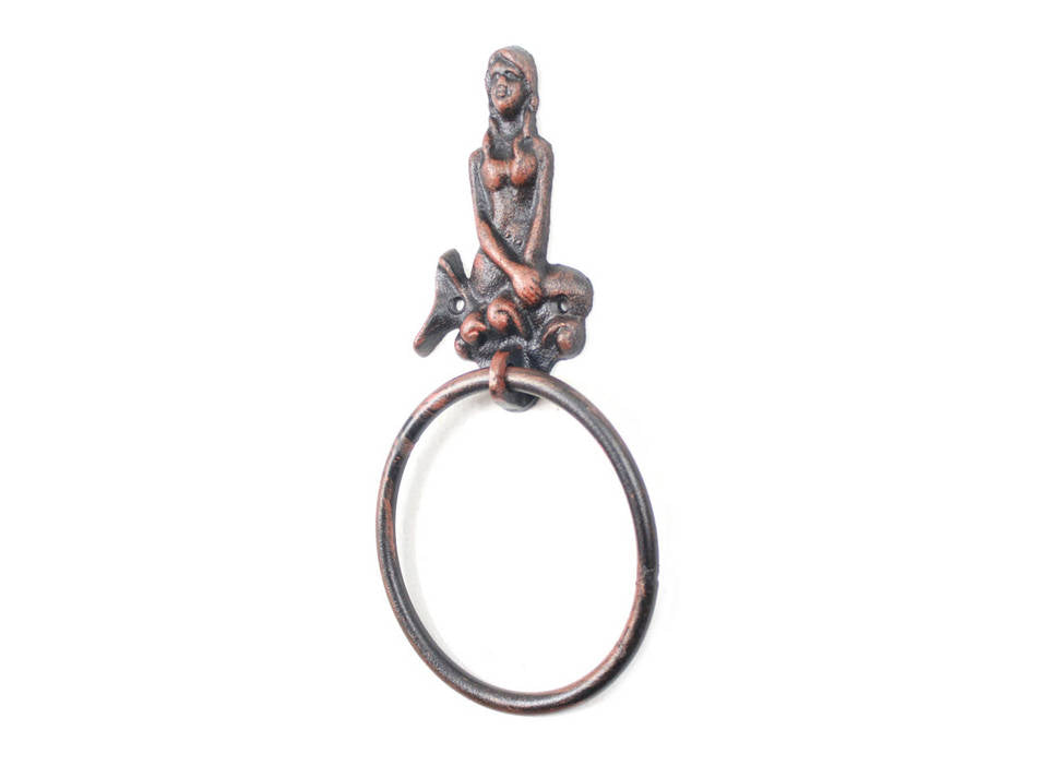 Rustic Copper Cast Iron Mermaid Towel Holder 8.5""