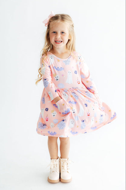 Spooky Sweetheart 3/4 Sleeve Pocket Twirl Dress
