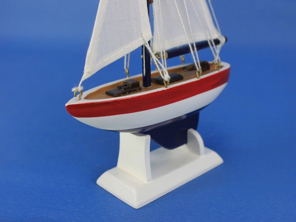Wooden USA Sailboat Model Christmas Tree Ornament 9""