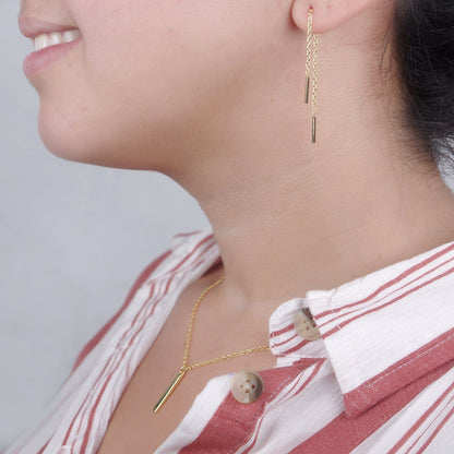 Mother Gold Bar Earring Threader and Necklace Jewelry Set