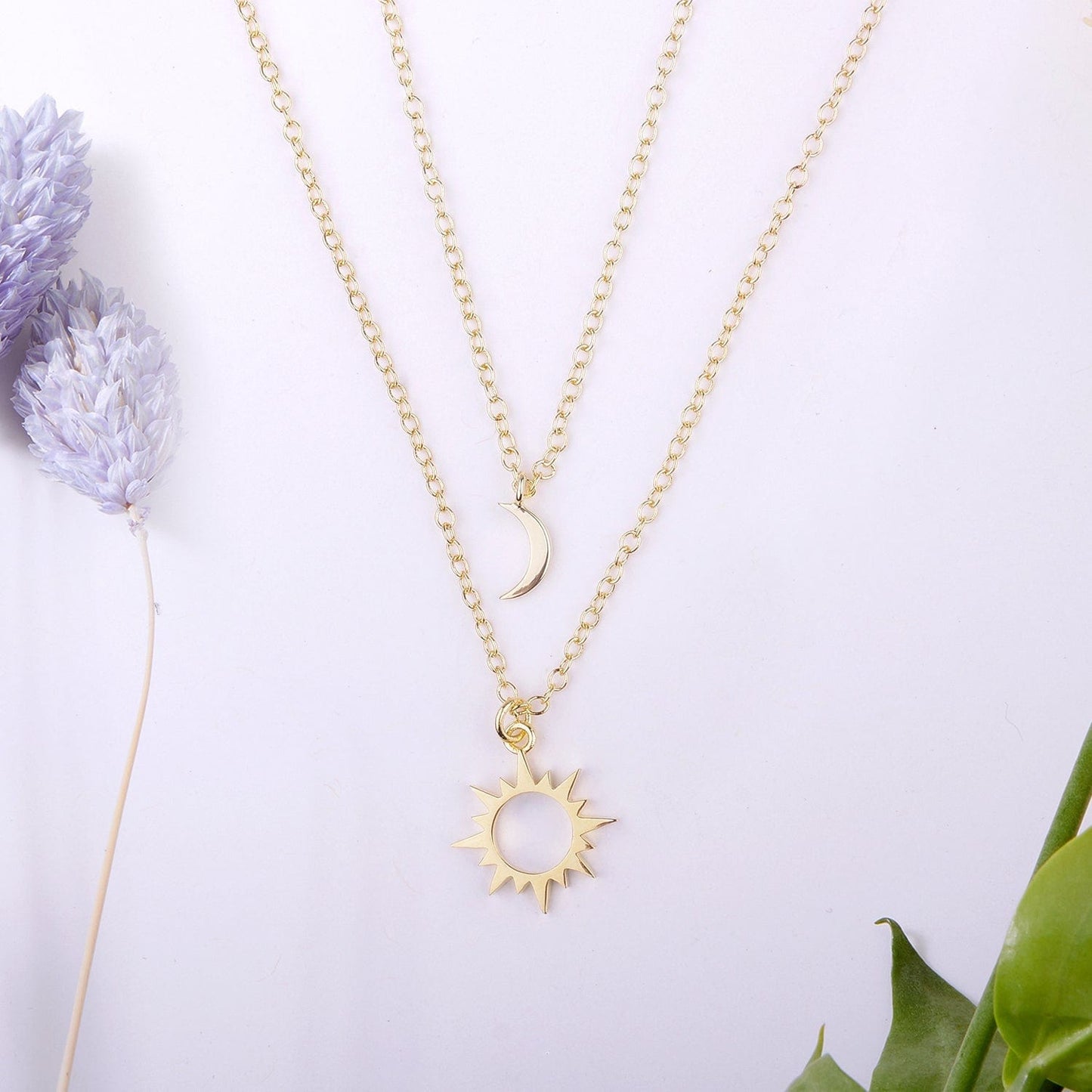 Musician Sun and Moon Pendants Necklace Set