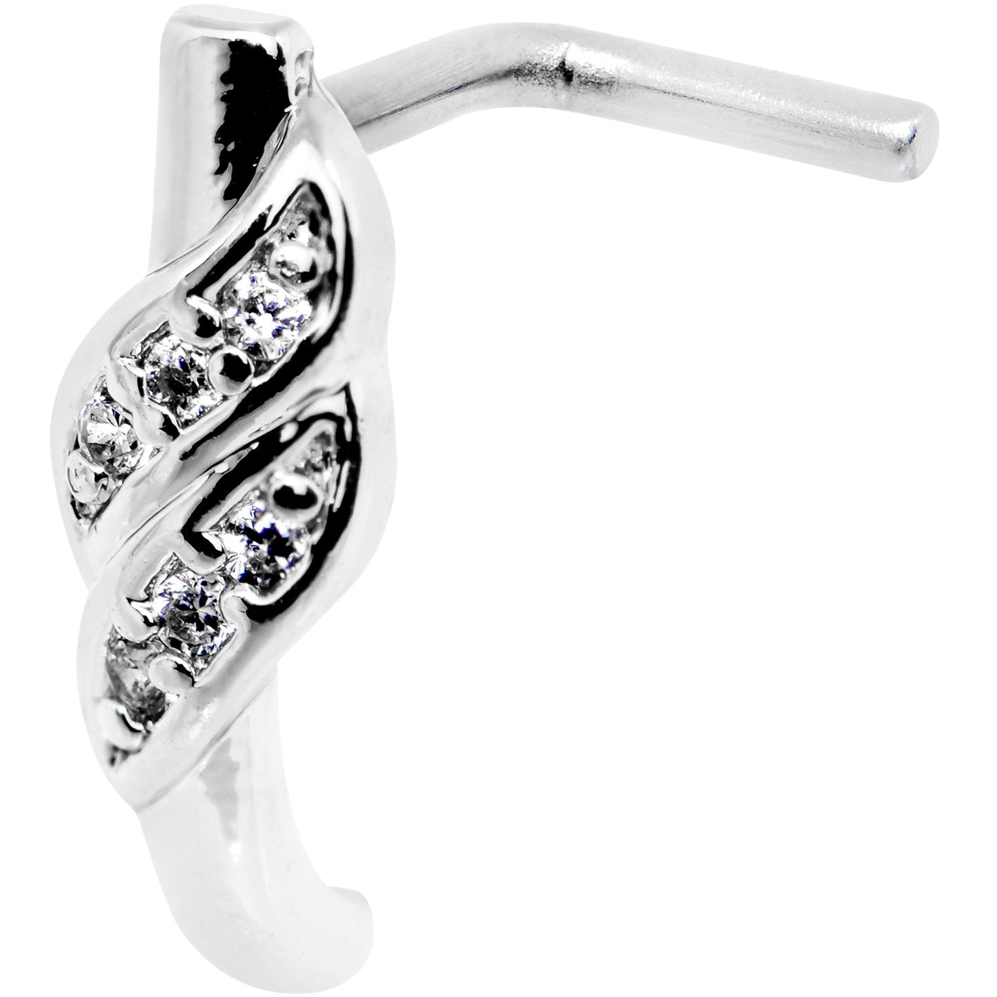 20G Clear CZ Swish Faux Hoop L Shaped Nose Ring