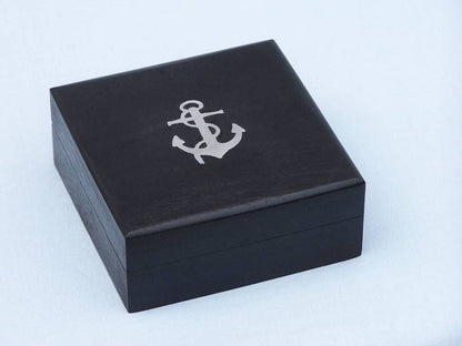 Chrome Captain's Desk Compass w/ Black Rosewood Box 4""