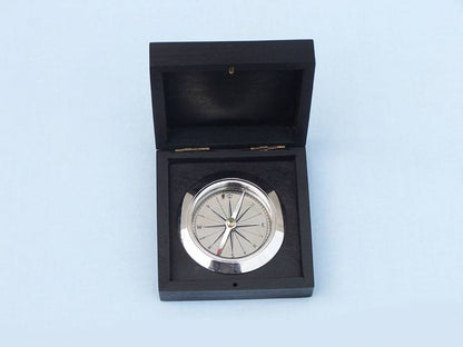 Chrome Captain's Desk Compass w/ Black Rosewood Box 4""
