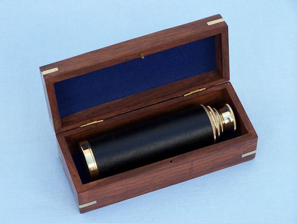 Deluxe Class Captain's Brass - Leather Spyglass Telescope 15"" w/ Rosewood Box